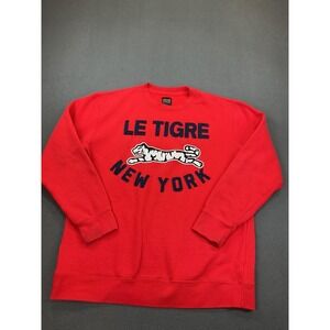 Le Tigre Sweatshirt Mens XL Red New York Tiger Graphic Fleece Crewneck Pullover
